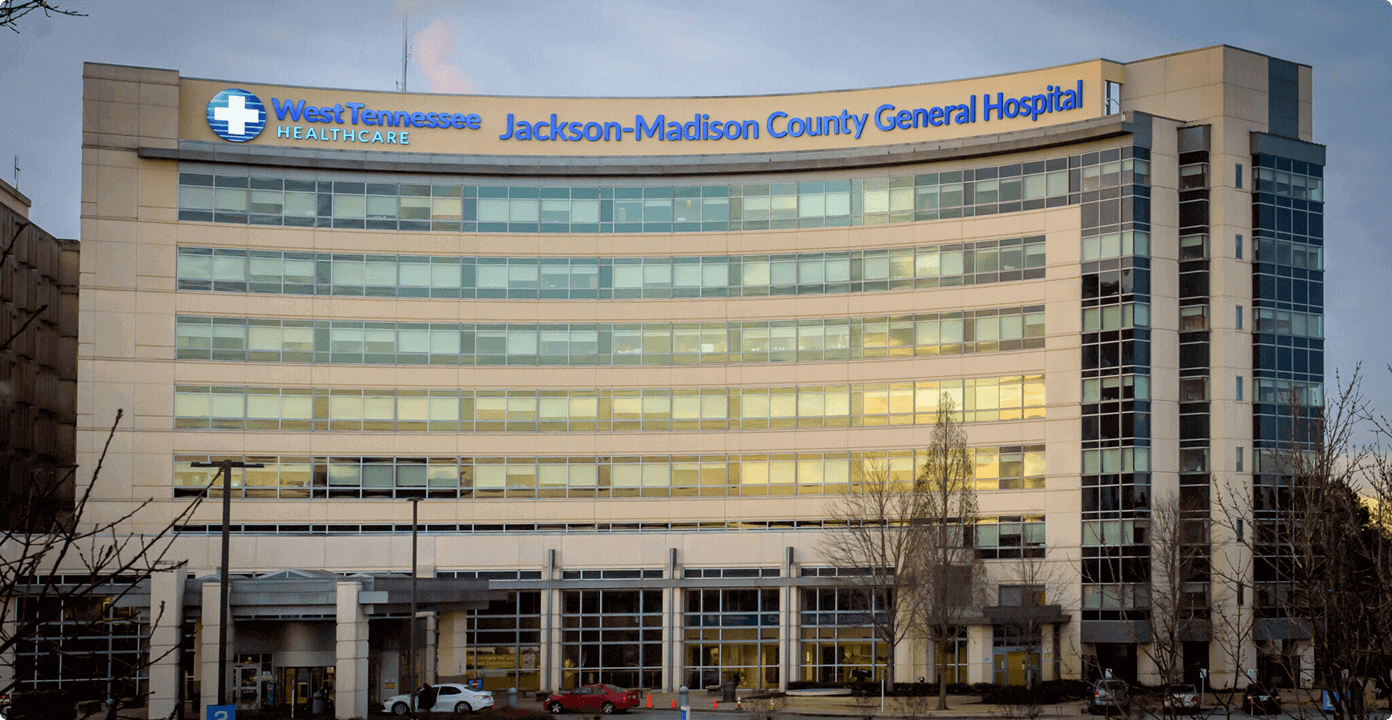 The exterior of West Tennessee Healthcare's Jackson-Madison County General Hospital